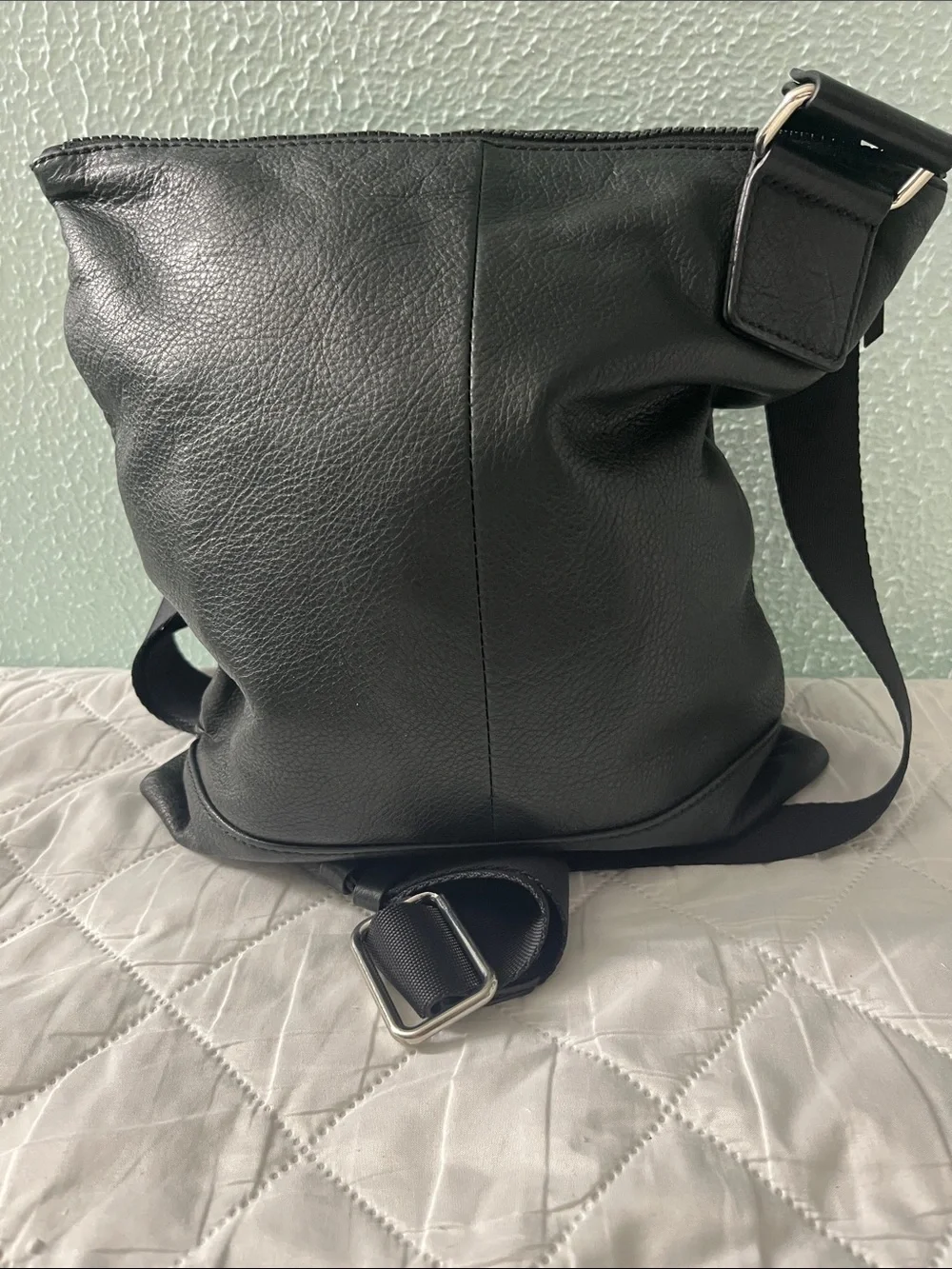 Margot Black Leather Messenger Crossbody with Wide Strap